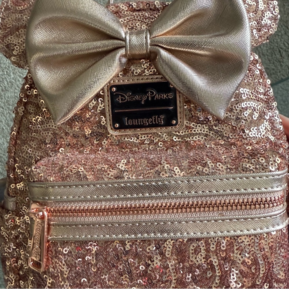 Loungefly Disney Parks Rose Gold Sequin Mini Backpack NWT - Picture 3 of 3